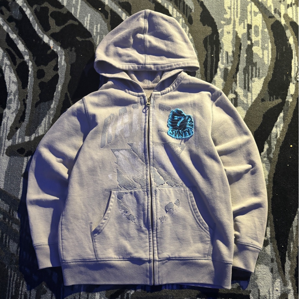 77kids grey Zip Hoodie with Bright Blue Patch